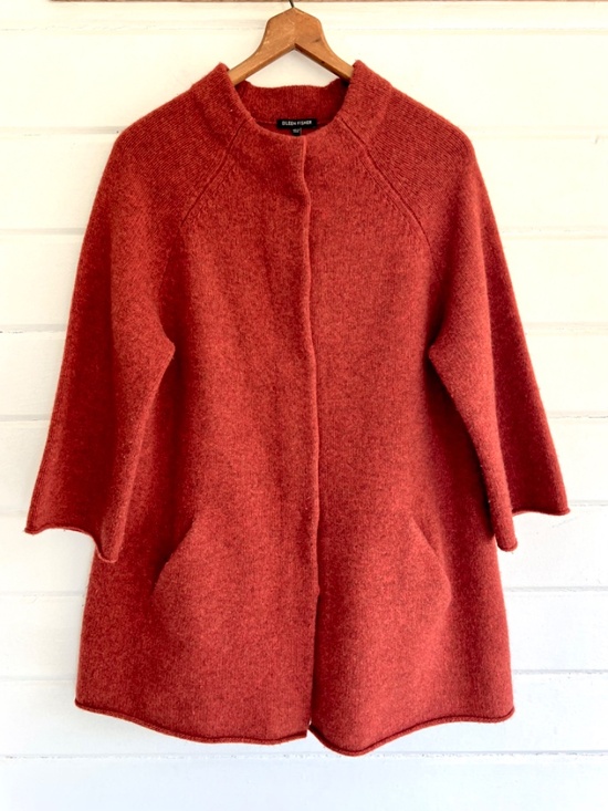 Eileen Fisher Sweaters - EILEEN FISHER 100% Wool Cardigan/Coat in Heather Rust - L